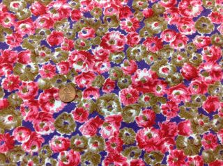 Vtg 40s - 50s Flowy Crepe Dress Fabric Red Pink Purple Floral Print 3 Yd 44 " Wide