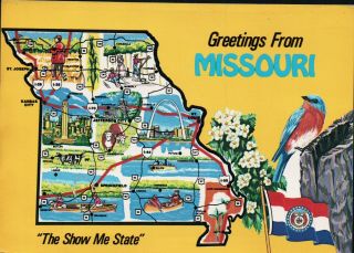 Greetings From Missouri Vintage Map Postcard