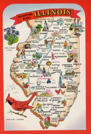 Greetings From Illinois Vintage Map Postcard