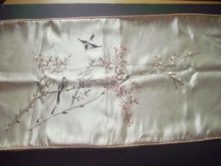 Vintage Chinese Silk/crepe Hand Embroidered Pillow Case Birds Cherry Blossoms
