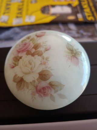 Vintage Round Alabaster Trinket Box Floral Design Handmade In Italy