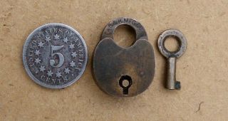 Antique Brass B & H Manufacturing Co Miniature Padlock & Key
