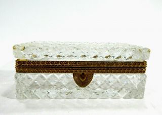Large Antique Cut Crystal Glass Lidded Dresser Trinket Box