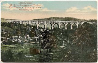 Looking East At The Great Lackawanna Viaduct In Nicholson Pa Postcard 1916
