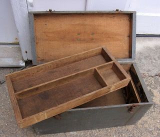 Antique Wooden Tackle Box Pullout Drawer Vintage Wood Tool Box Chest Orig - Paint