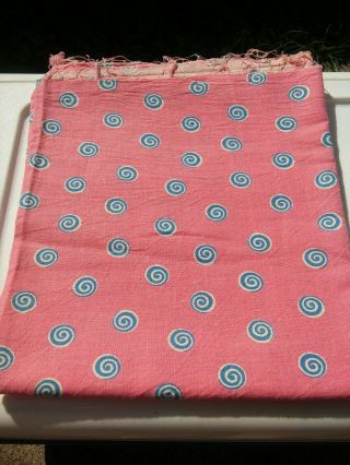 Vintage Feedsack Pink With Blue Swirls 43 1/4 " X 36 "