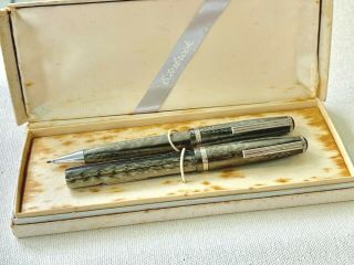 Esterbrook Grey/green Fountain Pen & Pencil Set 1940s 9555 Fine Nib Guaranteed