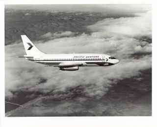 Pacific Western Airlines Boeing 737 Airplane In Flight B & W 8 X 10 Photograph