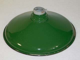 Vtg 12 " Green Industrial Factory Porcelain Ceiling Light Gas Station Lamp Shade