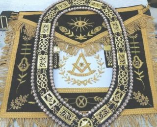 Masonic Grand Lodge Past Master Purple Apron With Chain Collar