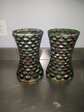 Quoizel Stained Glass Tiffany Style Lamp Shades Pair