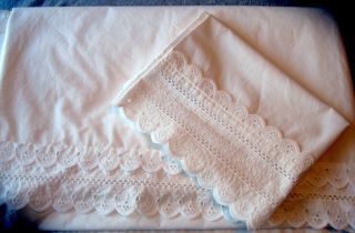 Vintage Wamsutta White Eyelet Double Full Sheet And Pillowcase Poly/cotton