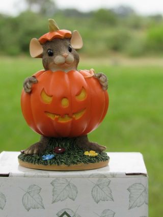 Fitz Floyd Charming Tails Maxines Pumpkin Costume Mouse Figurine Halloween Mib