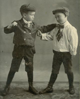 Silver Gelatin Photograph Of Two Young Boys Bare Knuckle Fist Fighting C.  1910