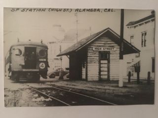 Alameda California Sp High Street Rr Railroad Depot B&w Real Photo Postcard Rppc