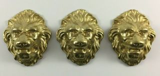 3 Decorative Brass Lion Heads Wall Mount Decor Vintage