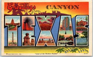 Canyon,  Texas Large Letter Postcard - Colorful Curteich Linen C1940s