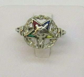 10k White Gold Eastern Star & Gemstone Ring Size 6
