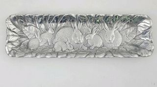 Arthur Court 1990 Vintage Aluminum Bunny Rabbit Large Rectangular Tray