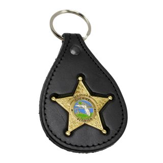 Florida Sheriff Star Mini Badge Leather Key Ring Holder Fob Law Enforcement Gold
