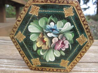 Vintage Italian Coppini Ugo Hand Painted Box Hinged Floral Florentine Italy
