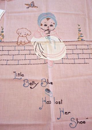 Vtg Baby Bedroom Set Pink Hand Embroidered Cover Runners Pillowcases Hull Vase 2