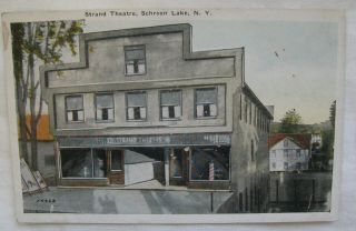 1915 - 30 Schroon Lake Ny Photo Postcard “strand Theatre” Barber’s Pole