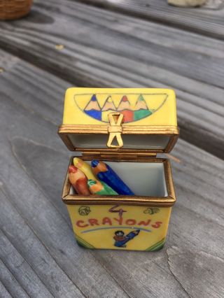 Limoges Hand Painted Crayon Box With 4 Crayons