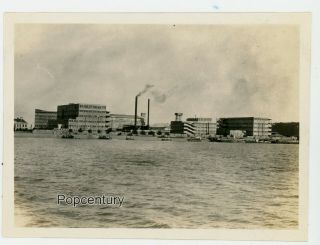 Pre Ww2 1932 Photograph China Nanking Waterfront Ships In Dock Power Plant Photo