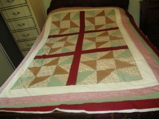 Pretty Cotton Quilt Top,  Backing,  & Cotton Batting Ready To Finish - 58 " X 79 "