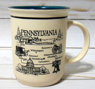 Pennsylvania Souvenir Coffee Mug,  Traub Co Embossed Teal Green Inside