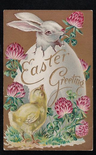 Vintage Antique Postcard Easter Greetings 1909