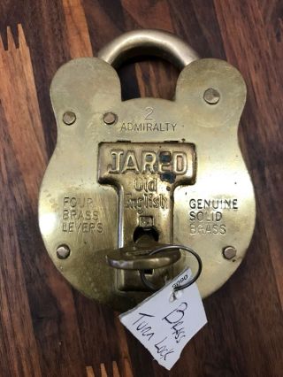 Vintage Jared Old English 2 Solid Brass Padlock With Key