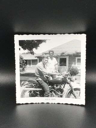 Handsome Man On Old Motorcycle Vintage Orig Photo Snapshot Vintage 60s