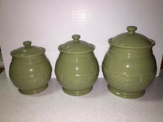 Longaberger Pottery Sage Woven Traditions Canister Set Of 3