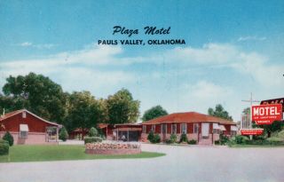 Plaza Motel,  Pauls Valley,  Ok Vintage Postcard