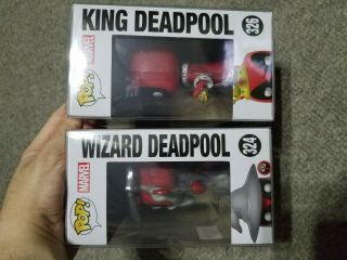 Funko Pop Marvel 324 & 326 Wizard Deadpool & King Deadpool BNN & FYE Exclusive 4