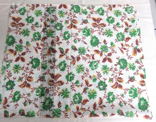 Vintage Print Feedsack - - 36 " X 42 " - Green Brown Gold Floral - Quilting Cotton