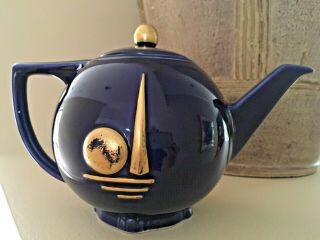1939 York Worlds Fair Hall Teapot.  Cobalt Blue And Gold