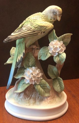 Andrea By Sadek Japan Porcelain Parakeet Bird Flowers Figurine 8 "
