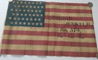 Antique 48 Star U.  S.  Word Flag Knights Of The Golden Eagle Jordan Castle 379 Pa