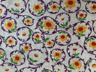 Vintage White With Purple,  Yellow & Red Floral Print Feedsack No Longer A Sack