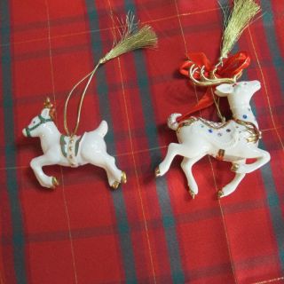 2 Lenox Reindeer Jeweled Ornament Holiday Gems Gold Trim Christmas