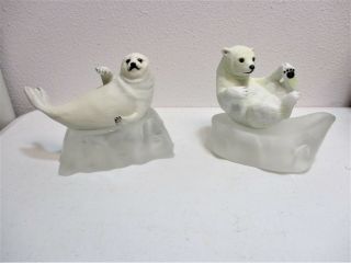 2 1988 Franklin Snow Cub Polar Bear Figurine Snow Pup Seal Porcelain Baby