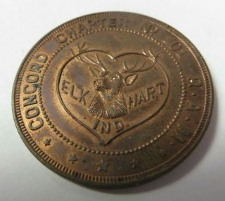 Masonic One Penny Token Coin Elkhart,  Indiana Chapter No.  101 R.  A.  M.  Vtg Deer