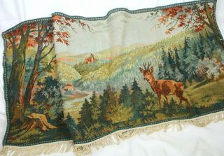 Vintage Woven Tapestry Wildlife Scene Fabric Panel Wall Hanging Deer Lodge 28x53