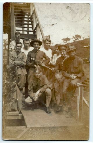 Wwi U.  S.  Army Soldiers Holding A Parrot; Real Photo Postcard Rppc C.  1917
