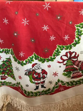 Vintage Round Retro Christmas Table Cloth With Fringe