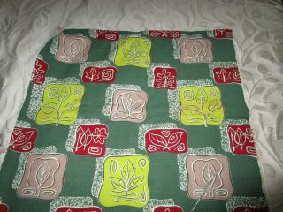 Vintage 1950’s Barkcloth Fabric Remnant 50 X 27 Green Taupe Red Moderne Graphic