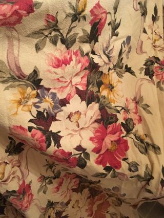 Vintage Barkcloth Fabric Roses Flowers Pink Shabby Style Pretty Drapes